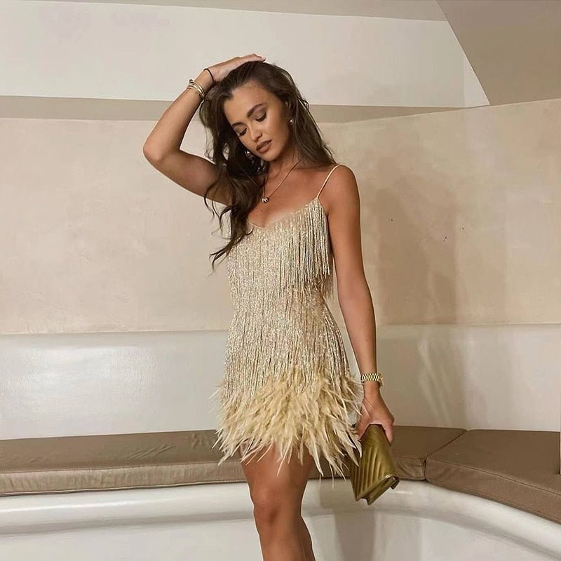 Women's Feather-Trim Mini Dress