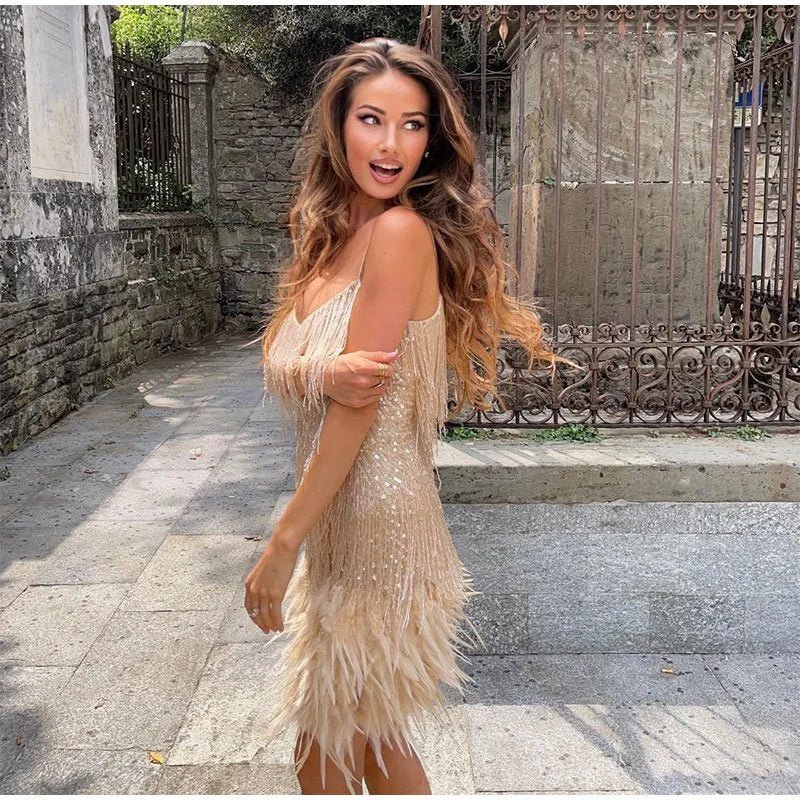 Women's Feather-Trim Mini Dress