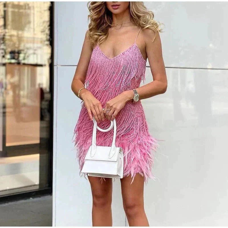 Women's Feather-Trim Mini Dress