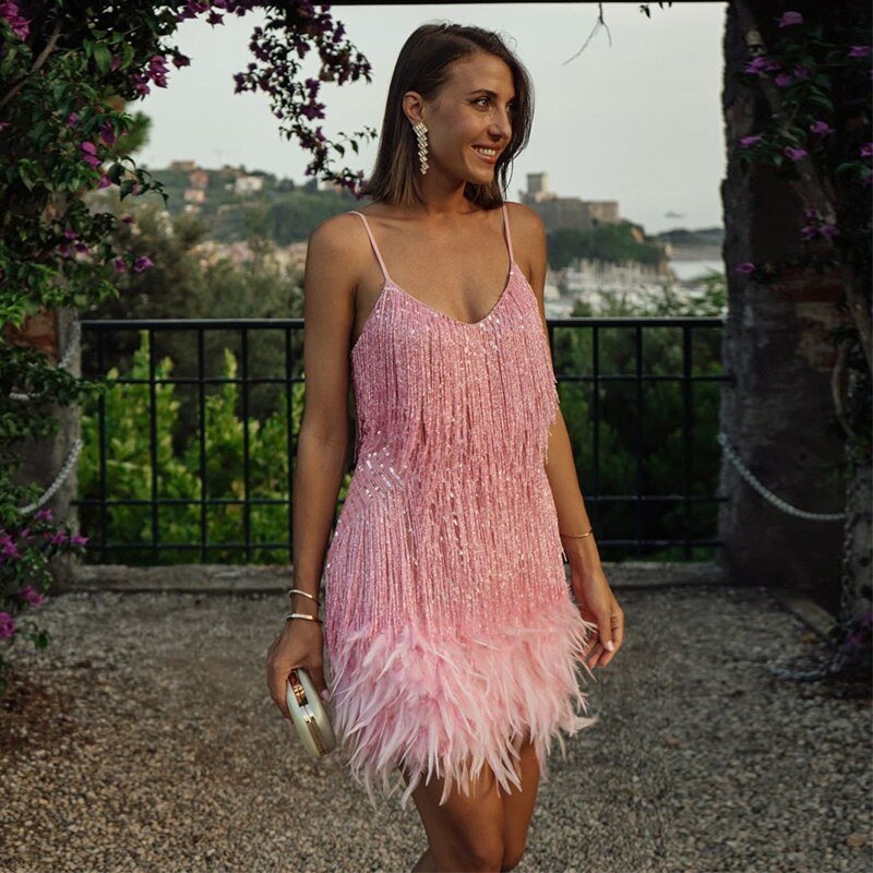 Women's Feather-Trim Mini Dress