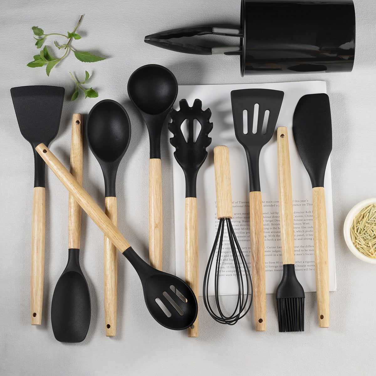 11-Piece Silicone Utensil Set with Storage Pot
