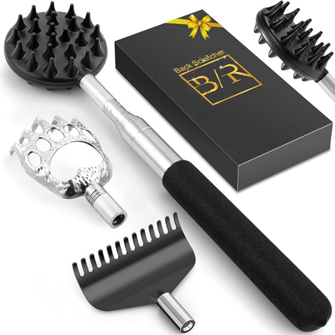 Telescopic Back Scratcher with Interchangeable Heads