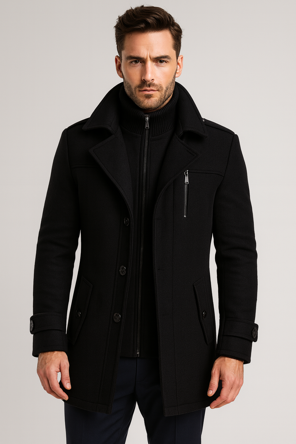 Men's Classic Wool-Blend Long Coat