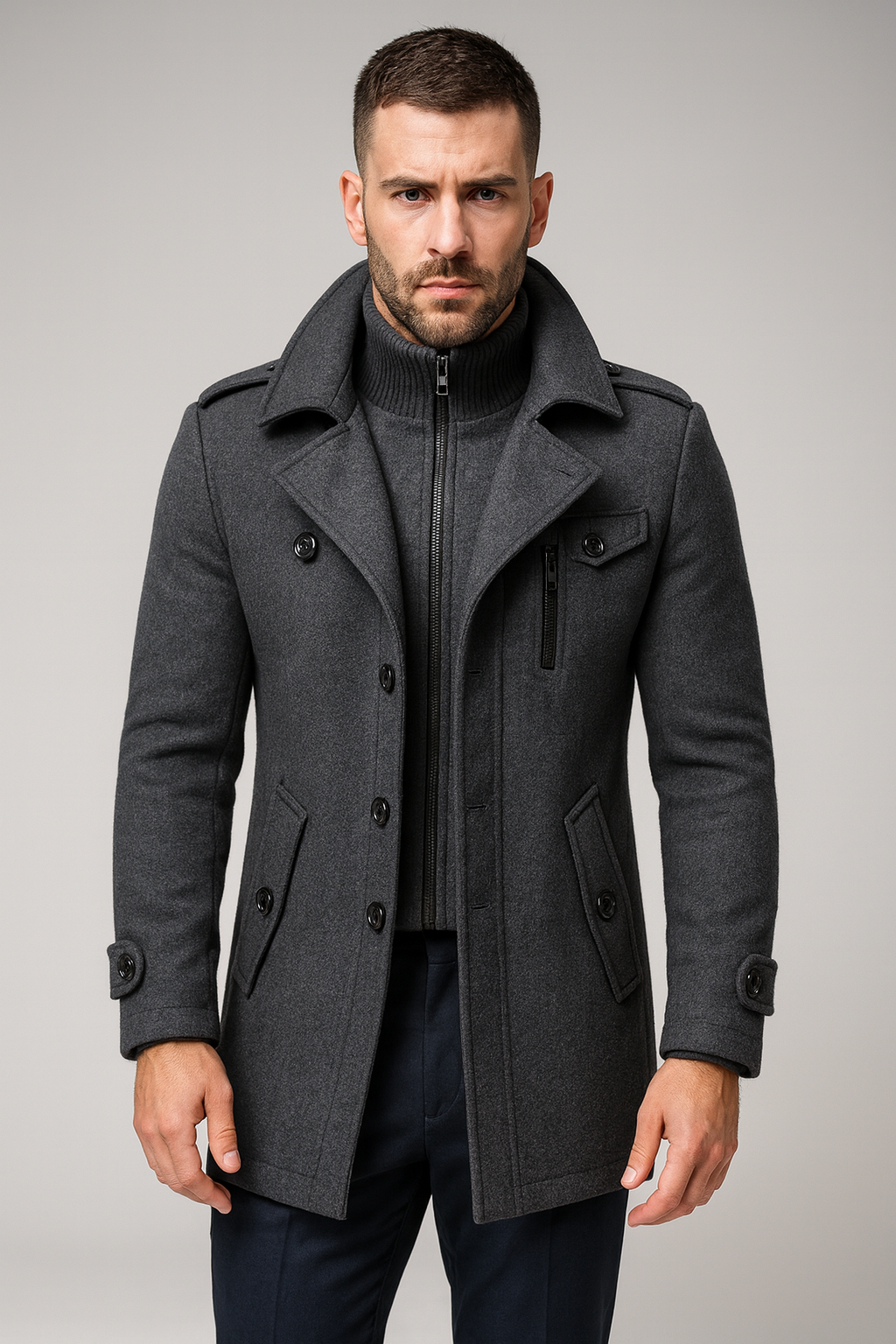 Men's Classic Wool-Blend Long Coat