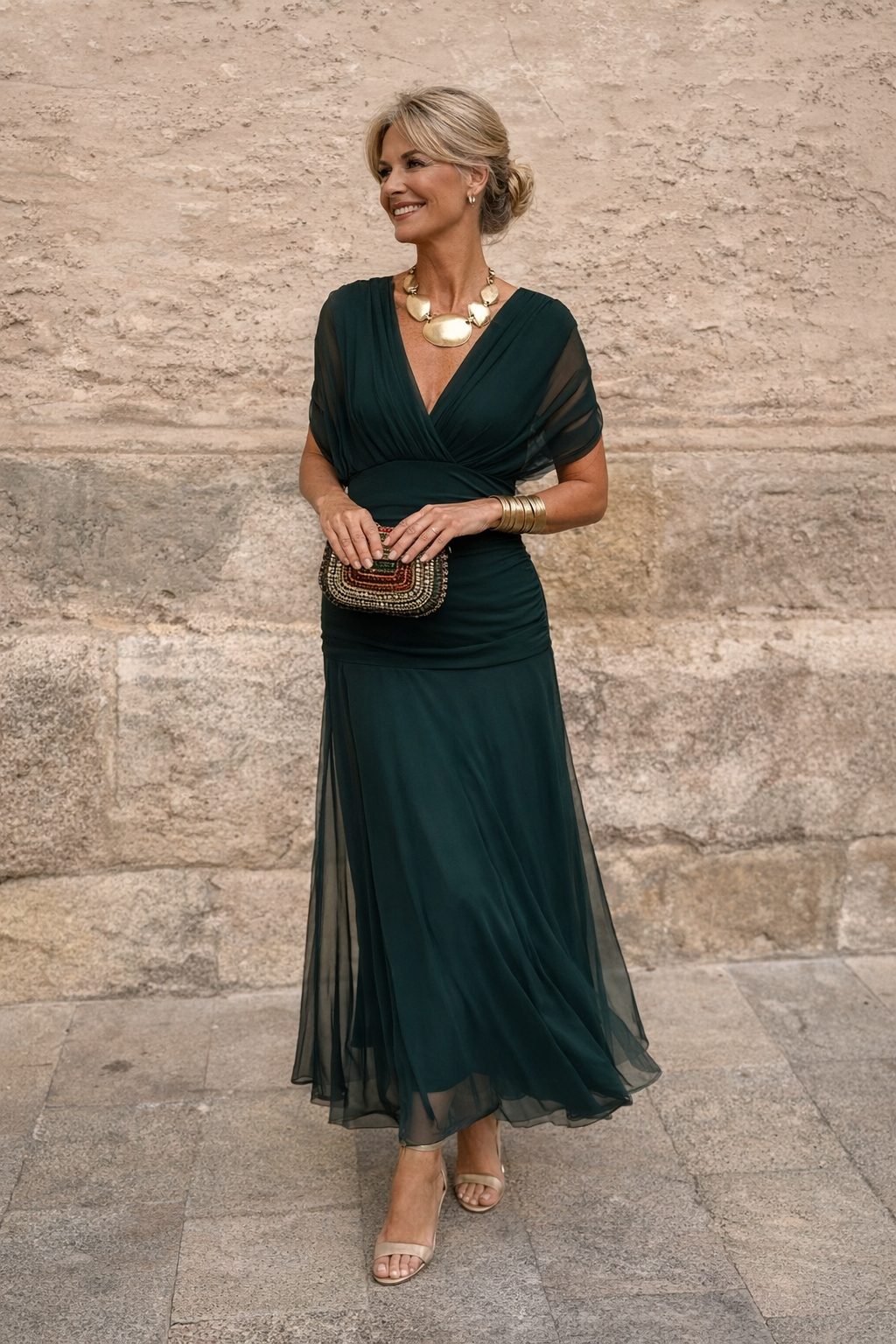 Women’s Ruched Chiffon Maxi Dress