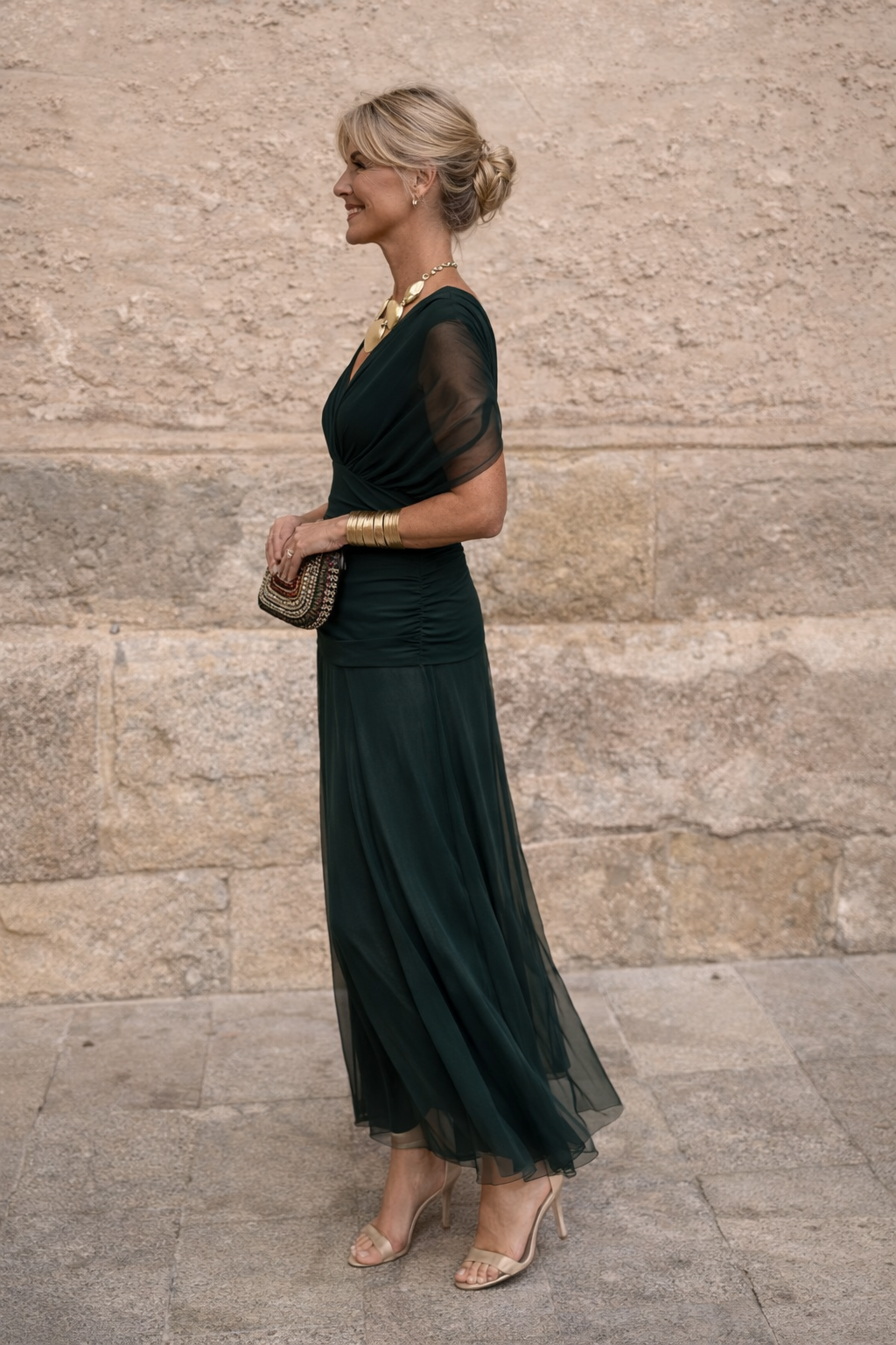 Women’s Ruched Chiffon Maxi Dress