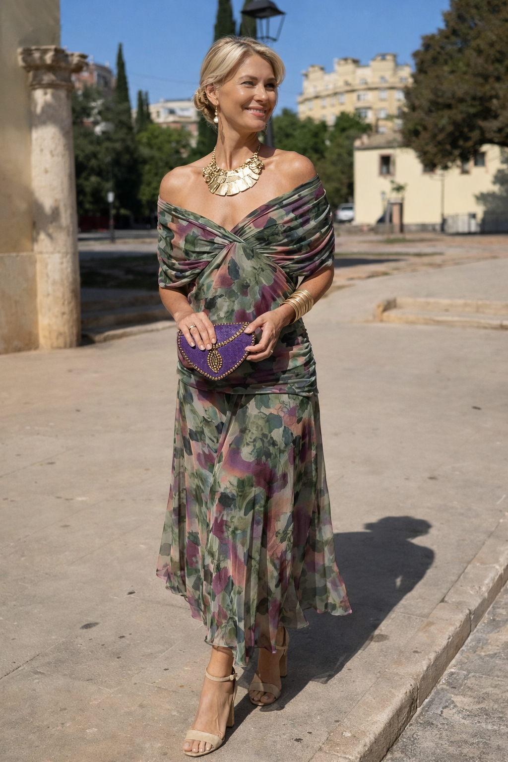 Women’s Ruched Chiffon Maxi Dress