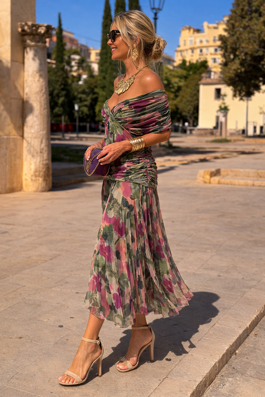 Women’s Ruched Chiffon Maxi Dress