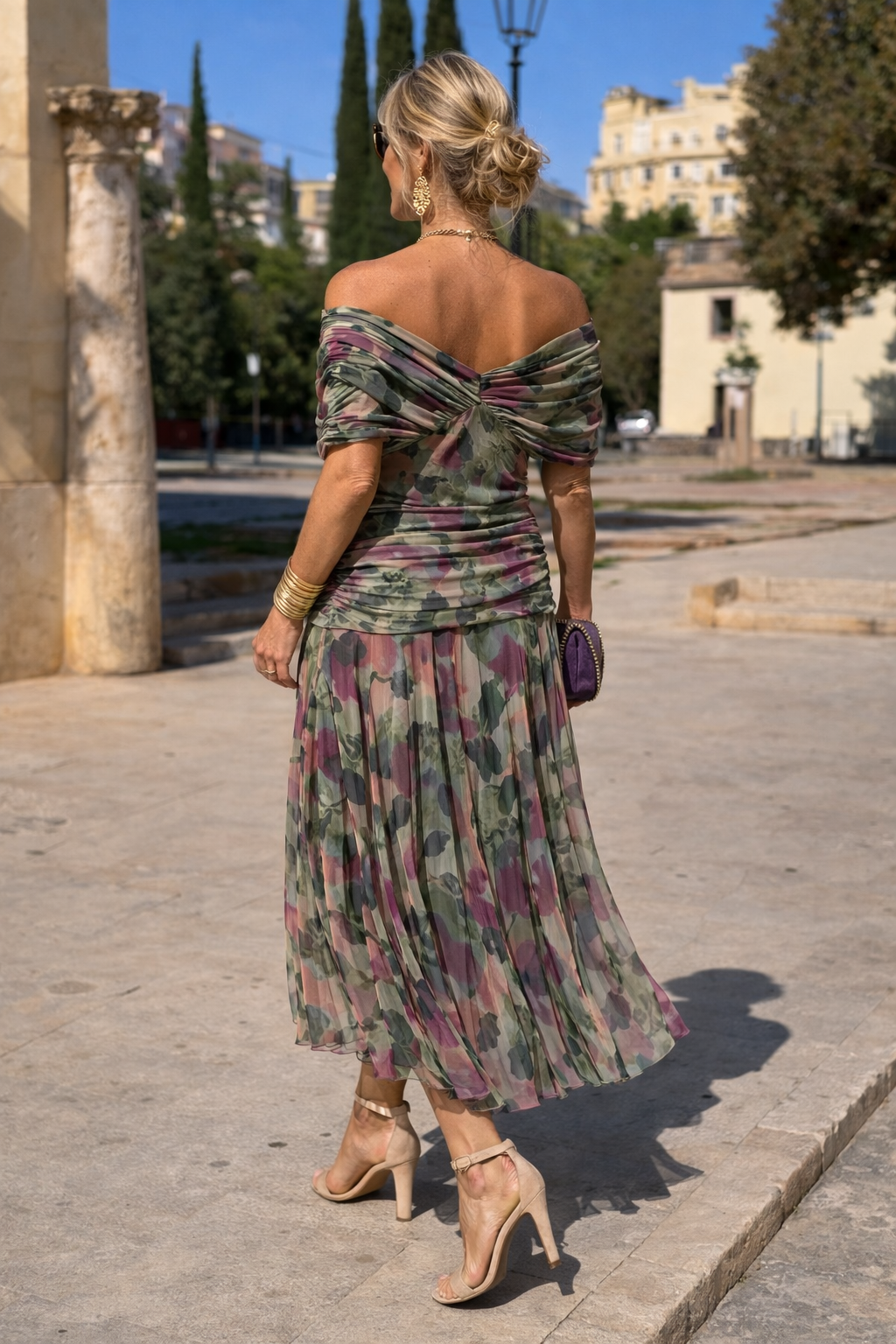 Women’s Ruched Chiffon Maxi Dress