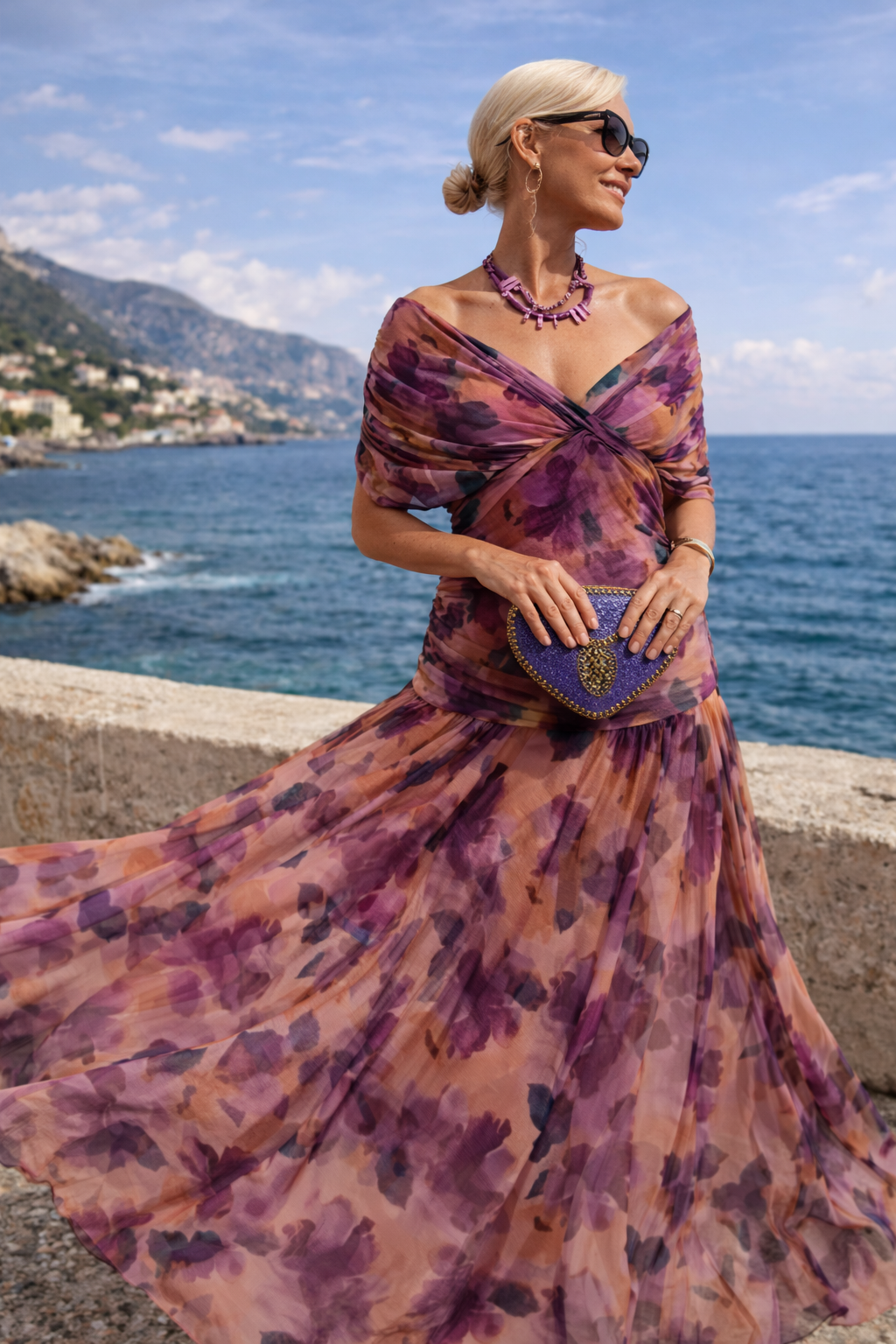 Women’s Ruched Chiffon Maxi Dress