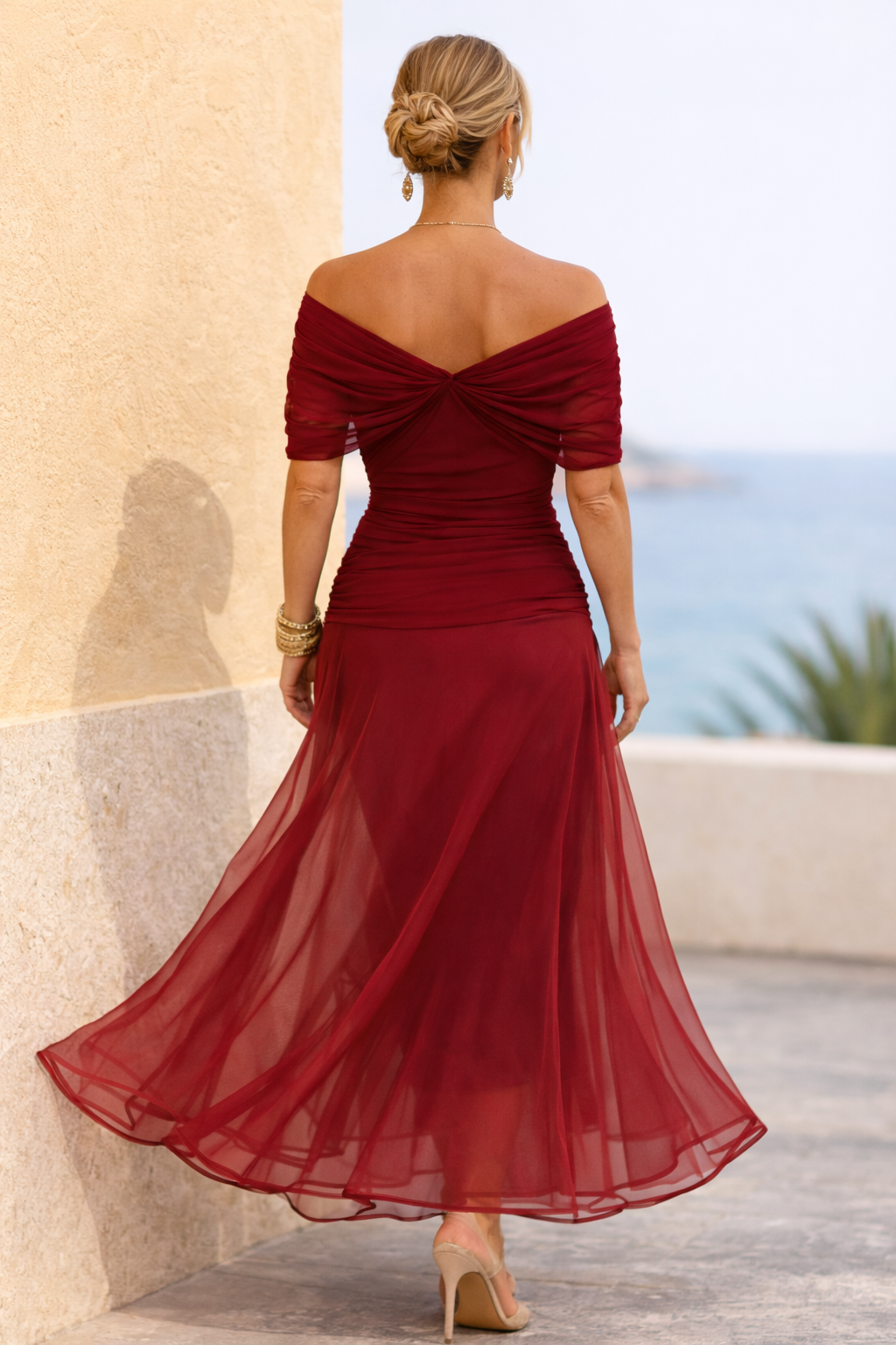 Women’s Ruched Chiffon Maxi Dress