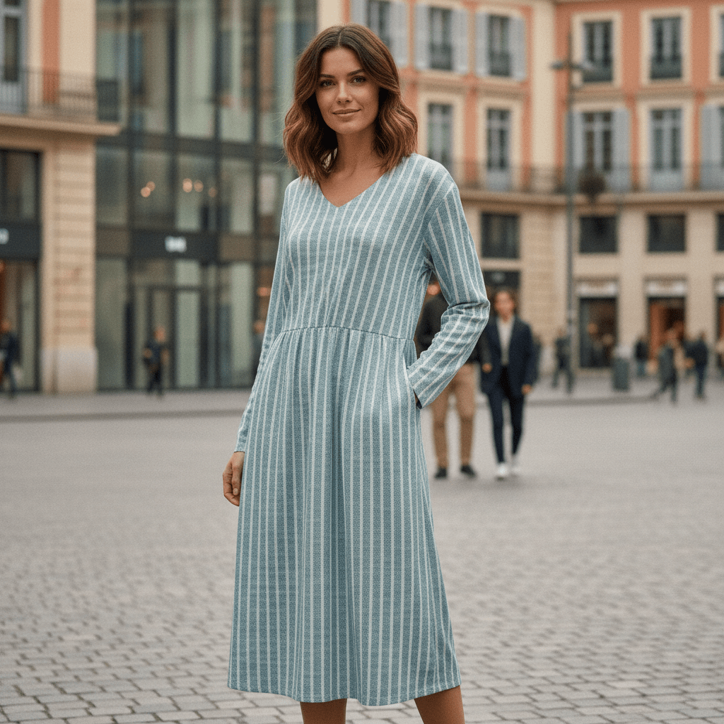 Women's Striped V-Neck Sleeveless Dress