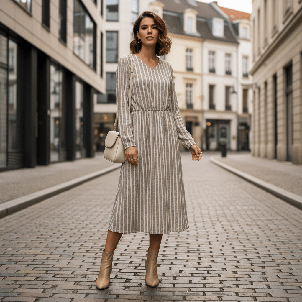 Women's Striped V-Neck Sleeveless Dress