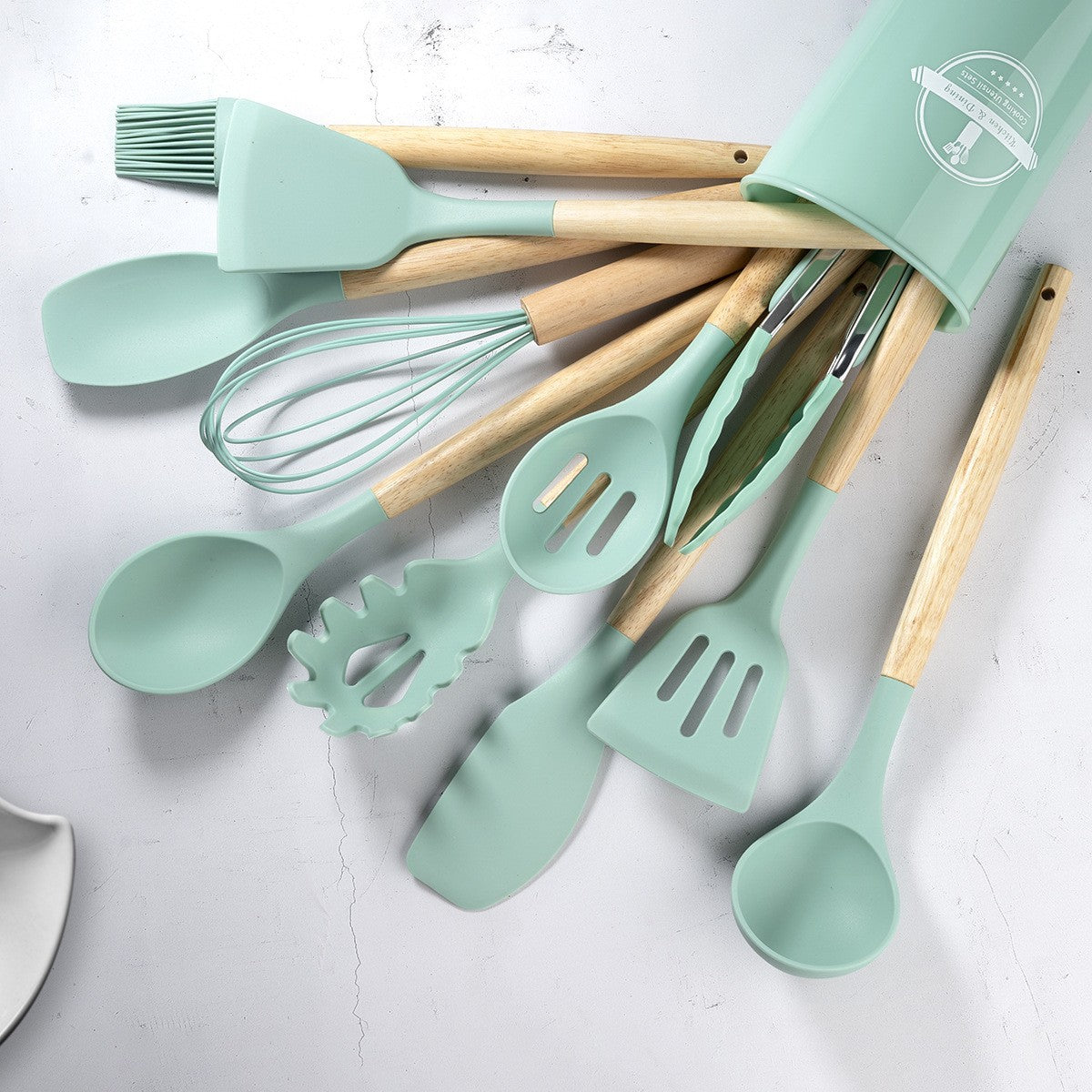 11-Piece Silicone Utensil Set with Storage Pot