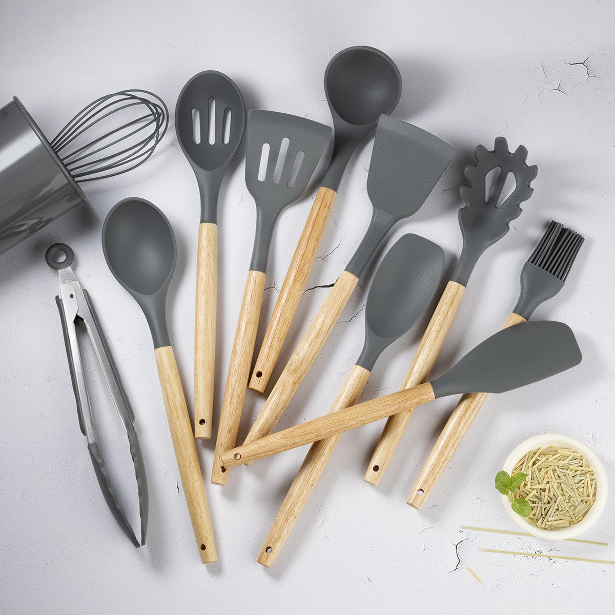 11-Piece Silicone Utensil Set with Storage Pot