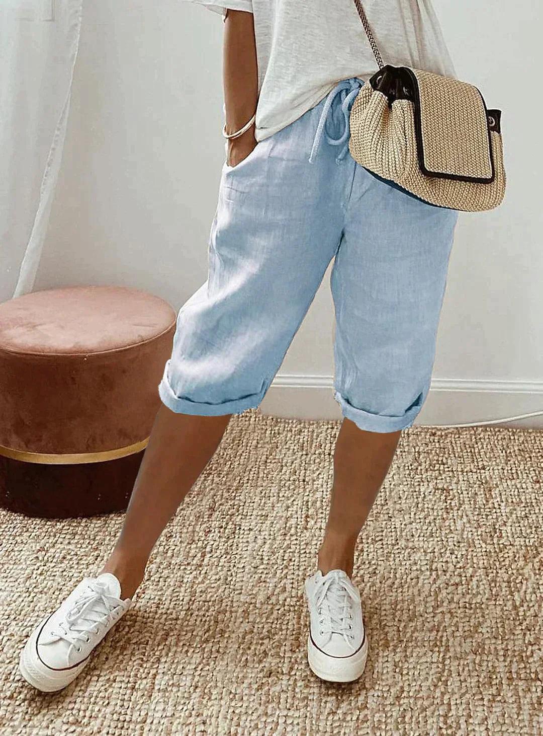 Women’s Loose Fit Linen Capri Trousers