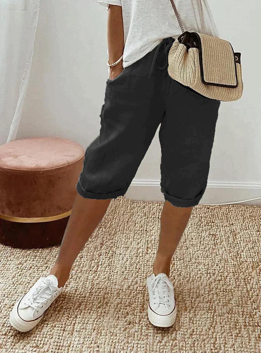 Women’s Loose Fit Linen Capri Trousers