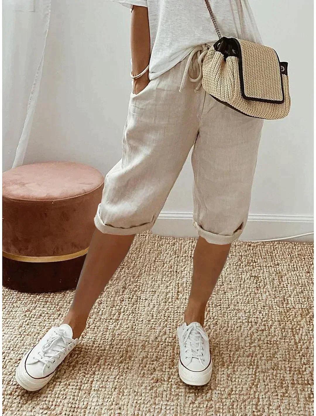 Women’s Loose Fit Linen Capri Trousers
