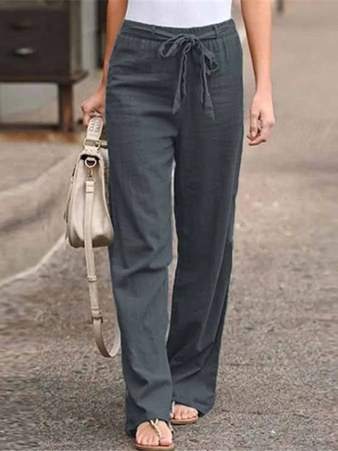 Amara Women’s Linen Trousers – High Waisted Wide Leg Summer Pants