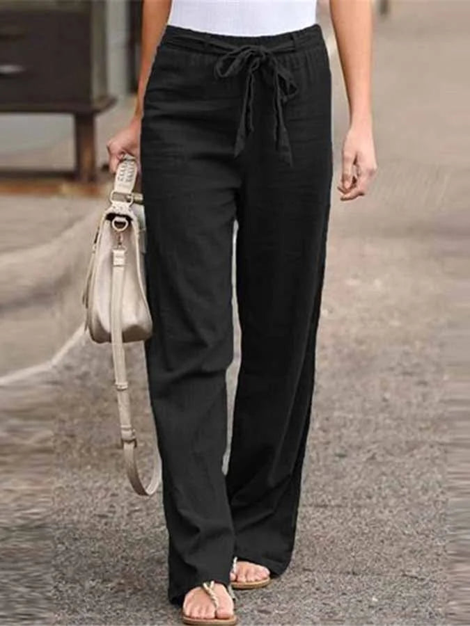Amara Women’s Linen Trousers – High Waisted Wide Leg Summer Pants