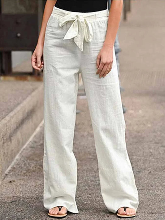 Amara Women’s Linen Trousers – High Waisted Wide Leg Summer Pants