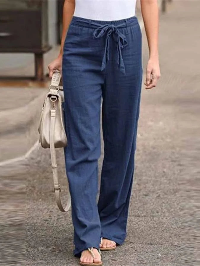 Amara Women’s Linen Trousers – High Waisted Wide Leg Summer Pants