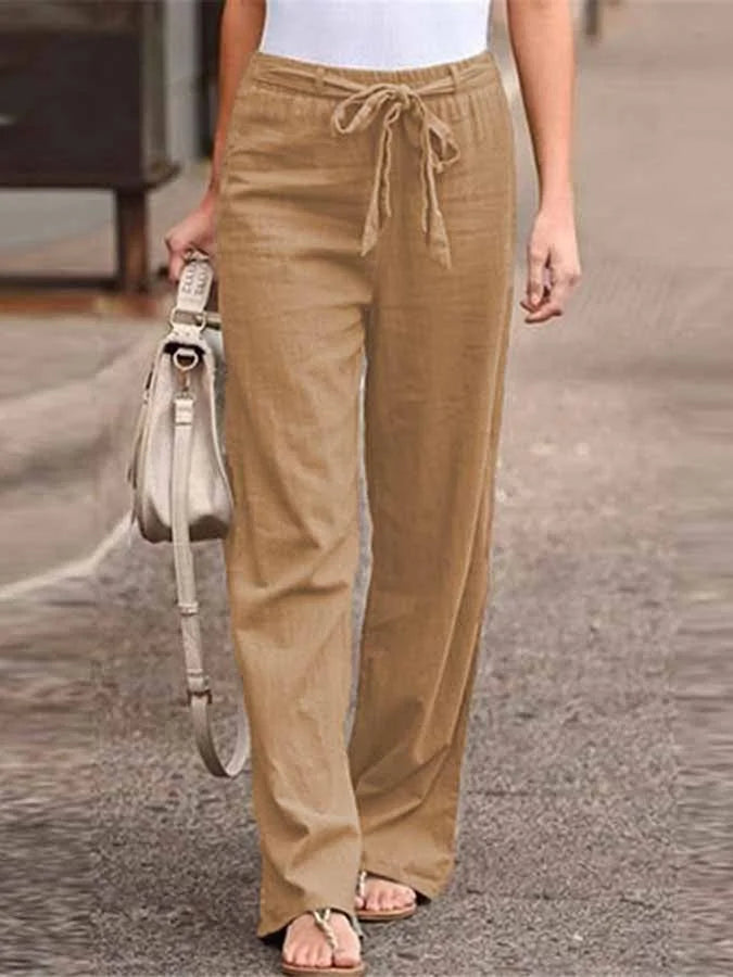 Amara Women’s Linen Trousers – High Waisted Wide Leg Summer Pants