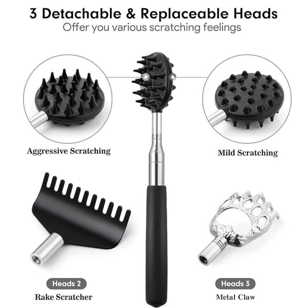 Telescopic Back Scratcher with Interchangeable Heads