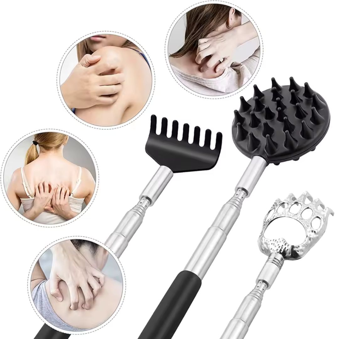 Telescopic Back Scratcher with Interchangeable Heads