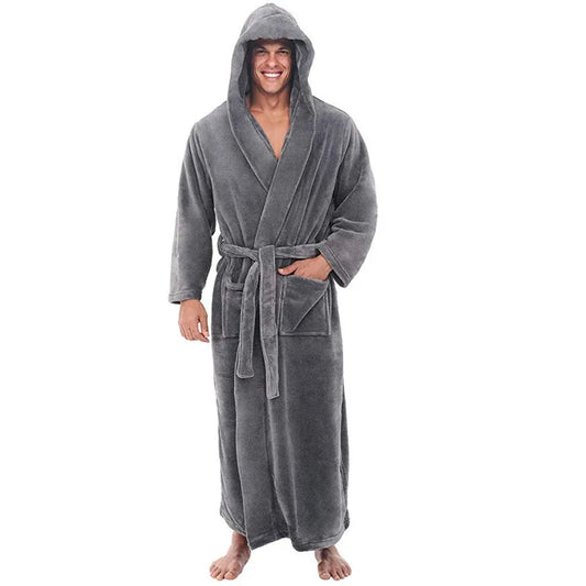Men’s Hooded Bathrobe – Luxury Soft Plush Loungewear Nightwear Spa Robe