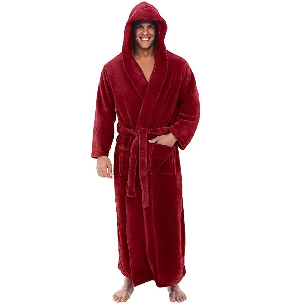 Men’s Hooded Bathrobe – Luxury Soft Plush Loungewear Nightwear Spa Robe