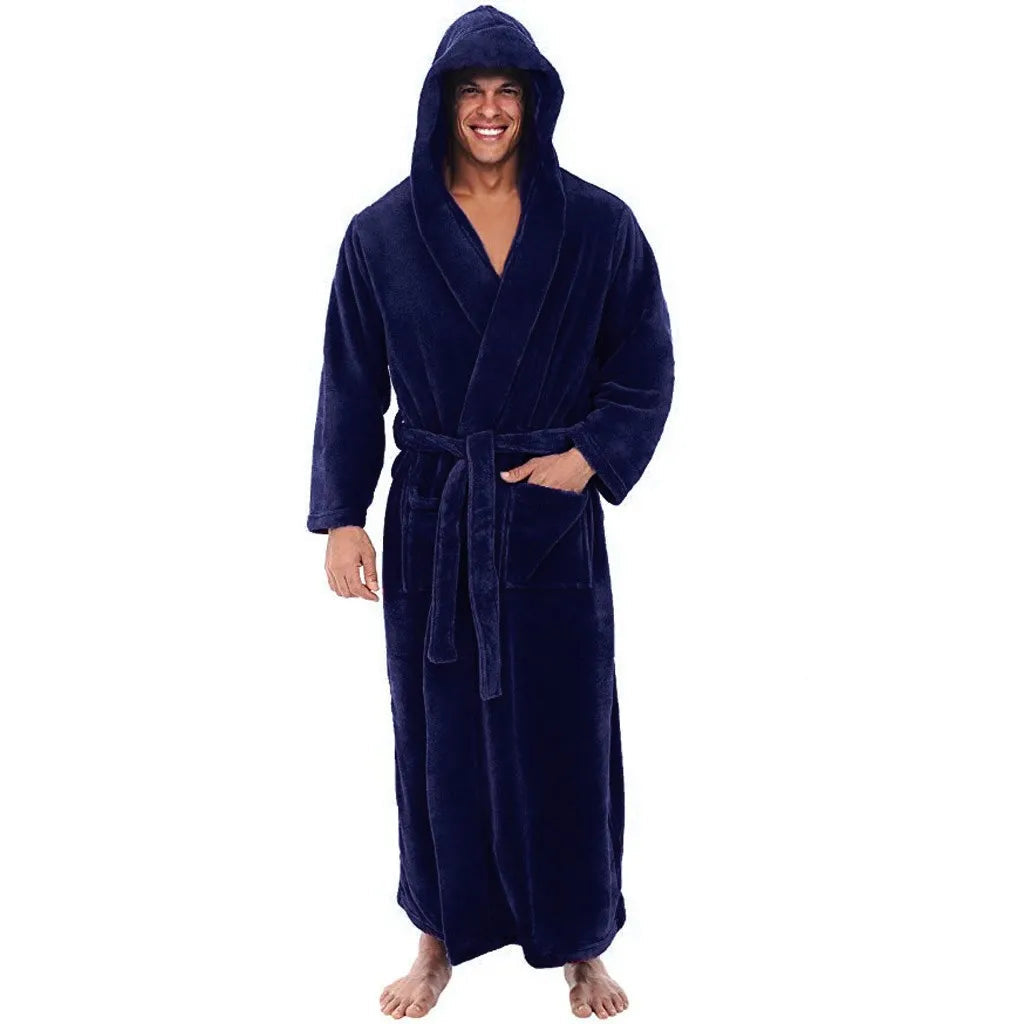 Men’s Hooded Bathrobe – Luxury Soft Plush Loungewear Nightwear Spa Robe