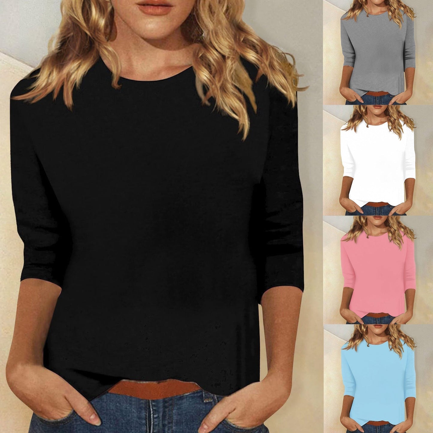 Women’s Three-Quarter Sleeve Crew Neck T-Shirt