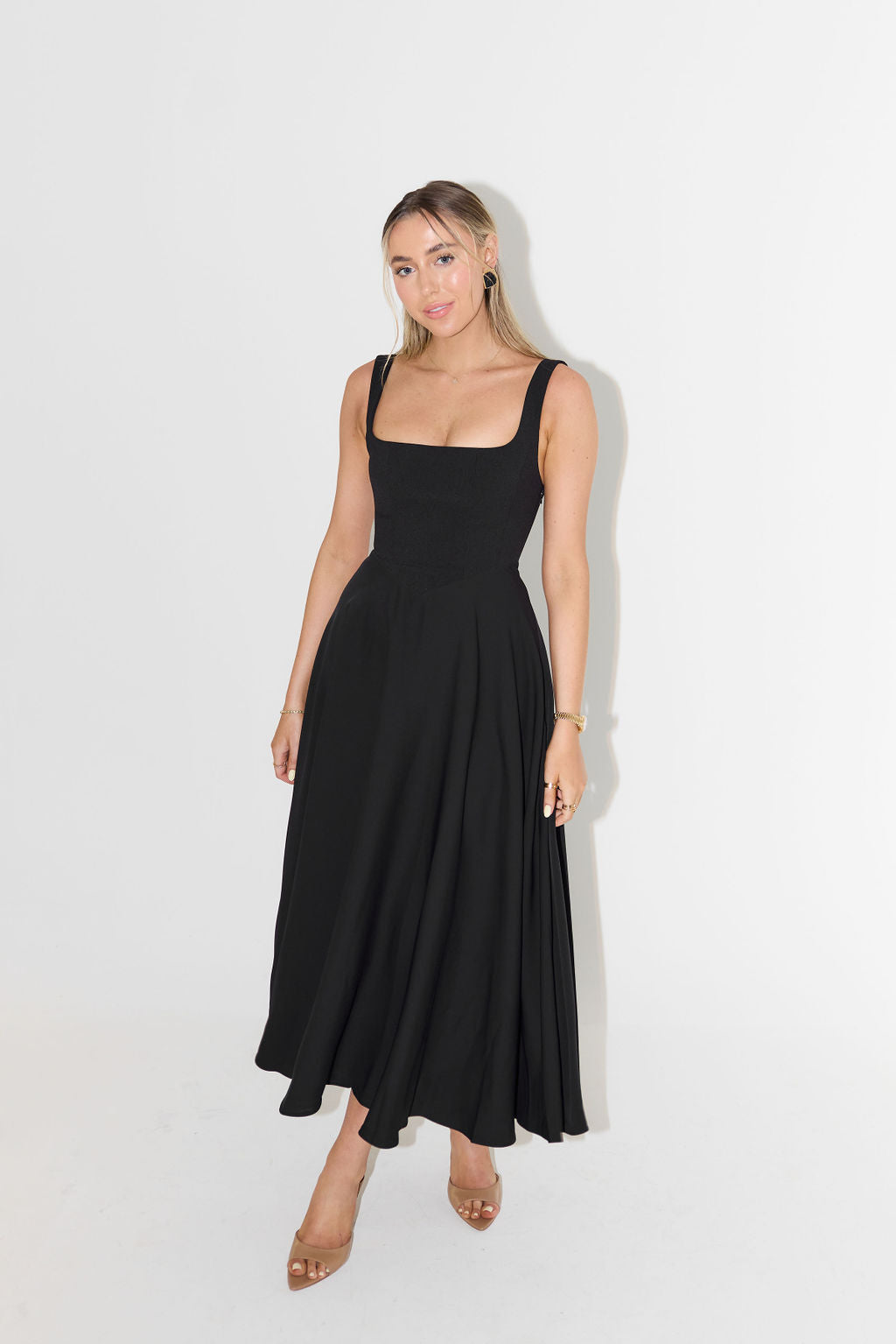 Women's Square-Neck Full-Skirt Maxi Dress