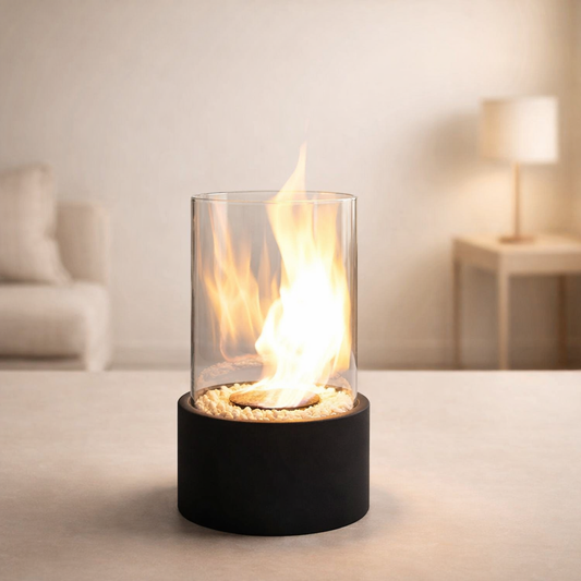 Portable Bioethanol Tabletop Fireplace – Glass Cylinder Smokeless Indoor Outdoor Heater