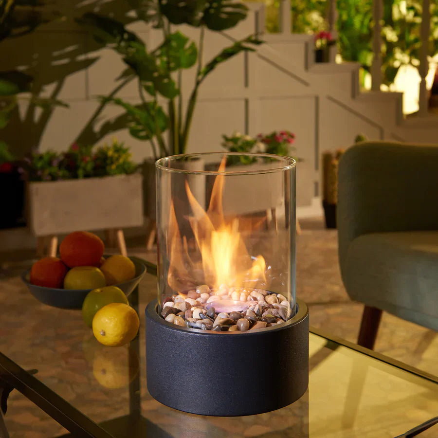 Portable Bioethanol Tabletop Fireplace – Glass Cylinder Smokeless Indoor Outdoor Heater