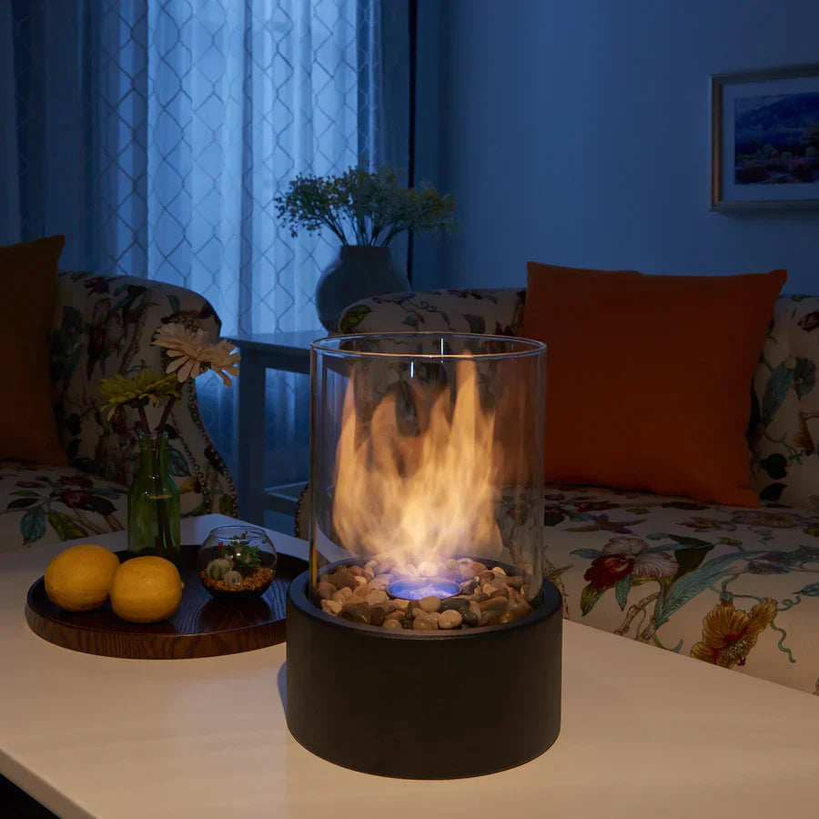 Portable Bioethanol Tabletop Fireplace – Glass Cylinder Smokeless Indoor Outdoor Heater