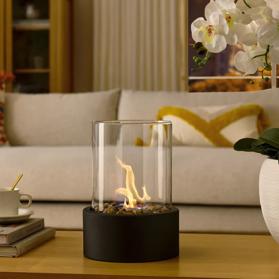 Portable Bioethanol Tabletop Fireplace – Glass Cylinder Smokeless Indoor Outdoor Heater