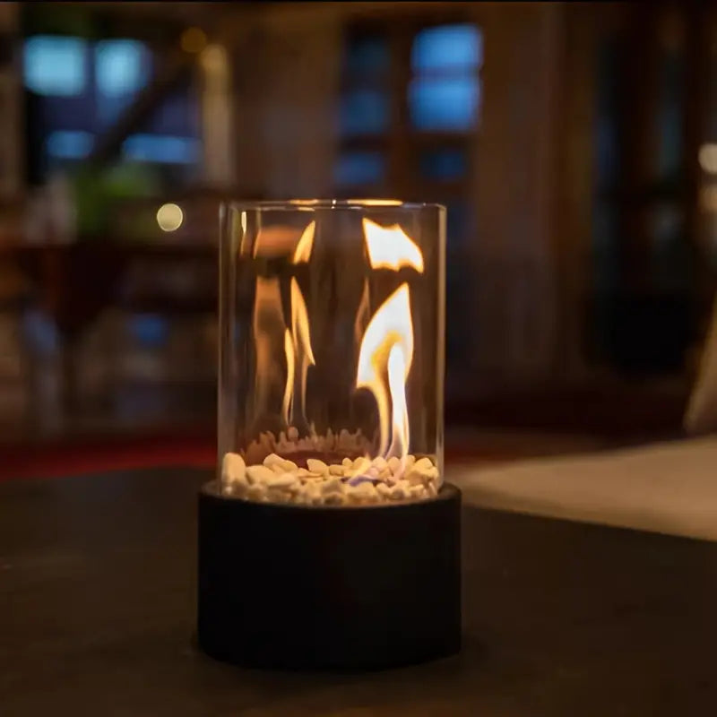 Portable Bioethanol Tabletop Fireplace – Glass Cylinder Smokeless Indoor Outdoor Heater