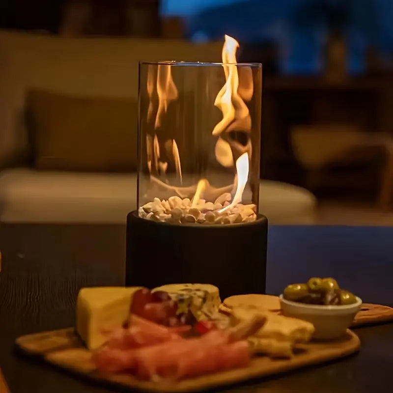 Portable Bioethanol Tabletop Fireplace – Glass Cylinder Smokeless Indoor Outdoor Heater