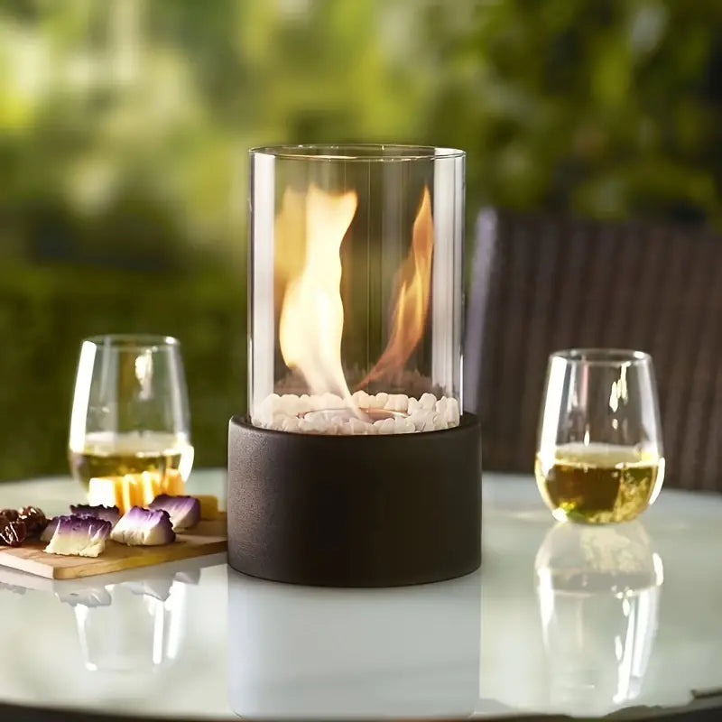 Portable Bioethanol Tabletop Fireplace – Glass Cylinder Smokeless Indoor Outdoor Heater