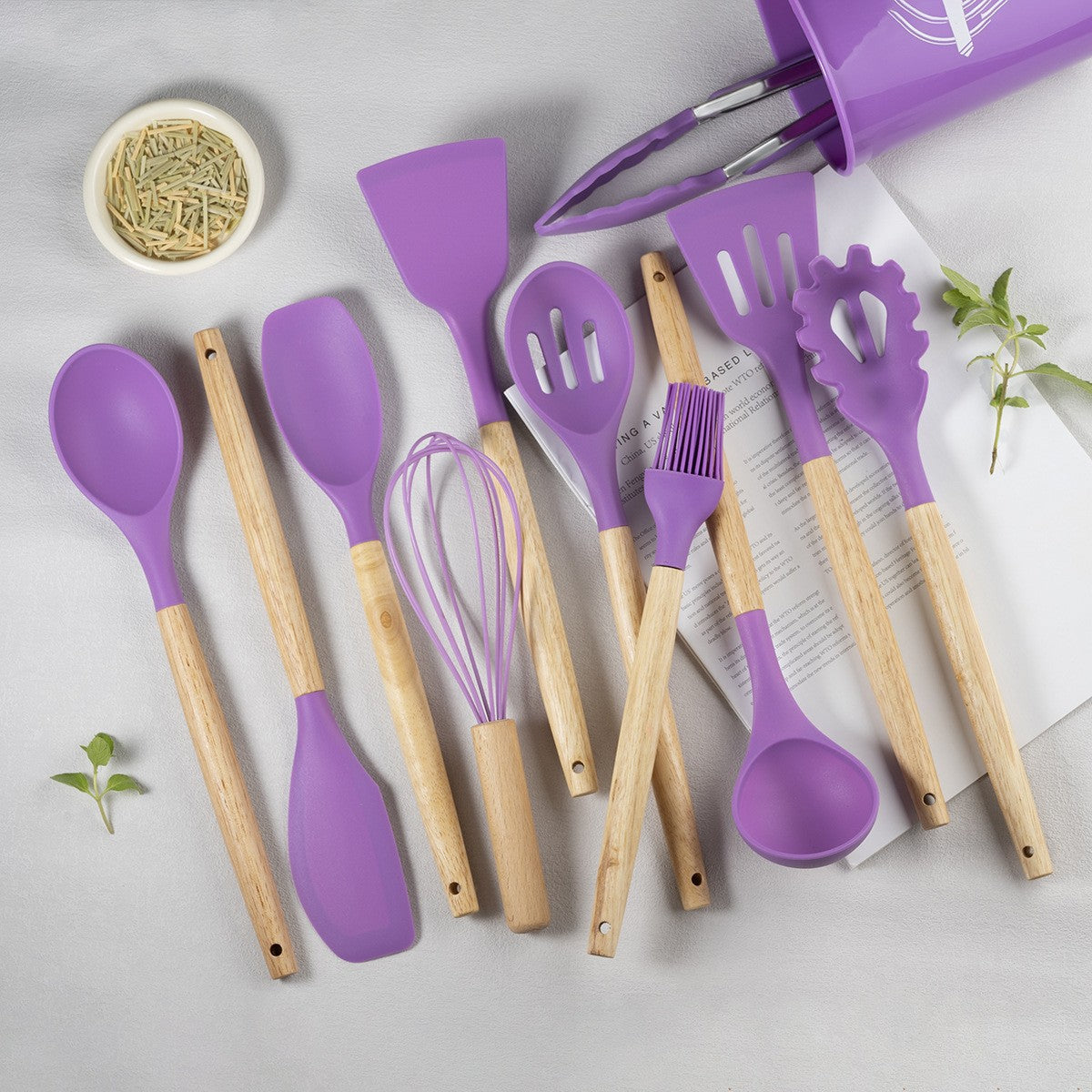 11-Piece Silicone Utensil Set with Storage Pot