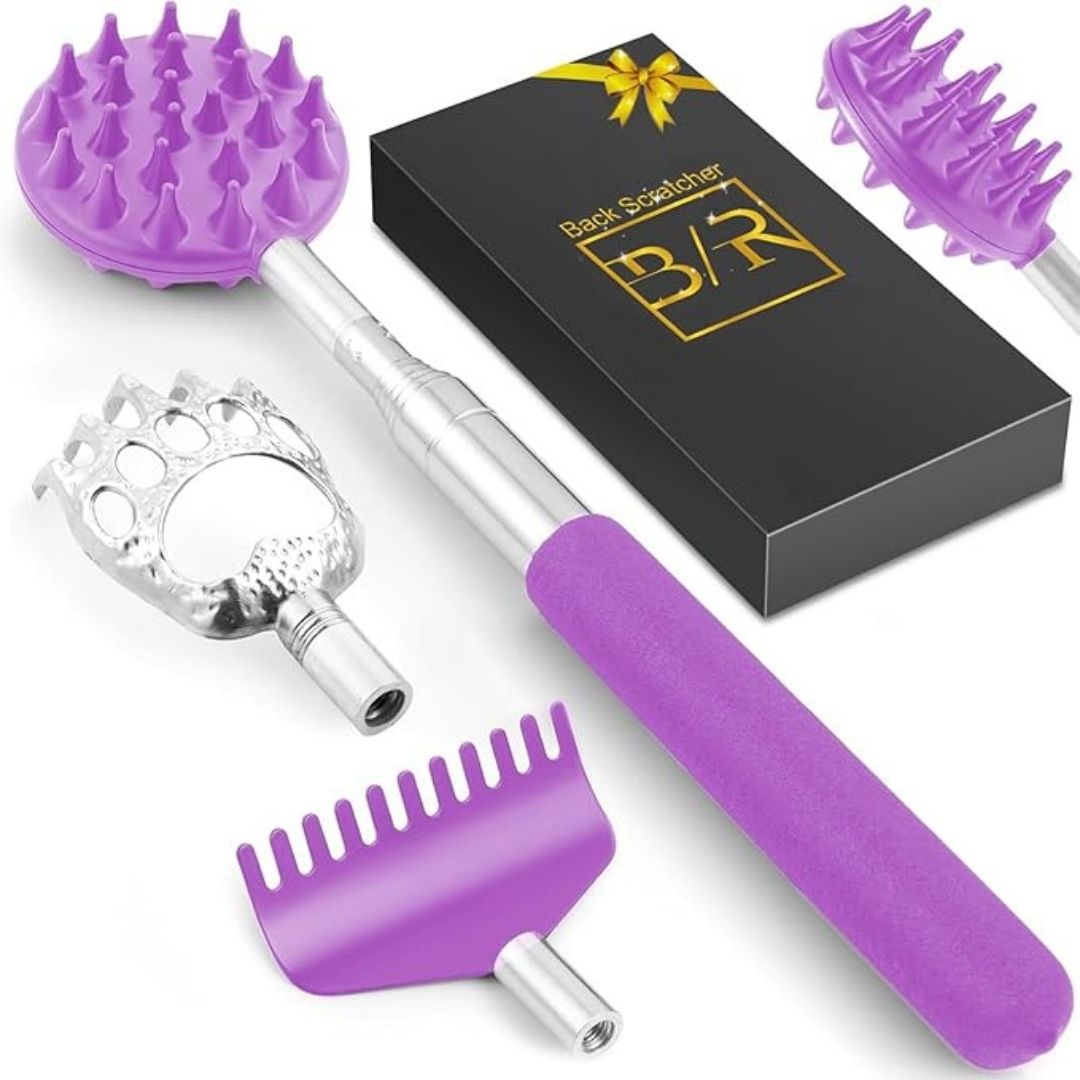 Telescopic Back Scratcher with Interchangeable Heads
