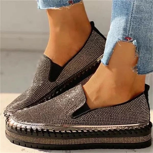 Women’s Glitter Slip-On Shoes – Sparkly Flat Comfort Loafers