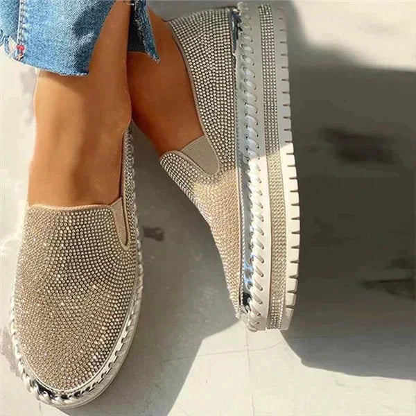 Women’s Glitter Slip-On Shoes – Sparkly Flat Comfort Loafers
