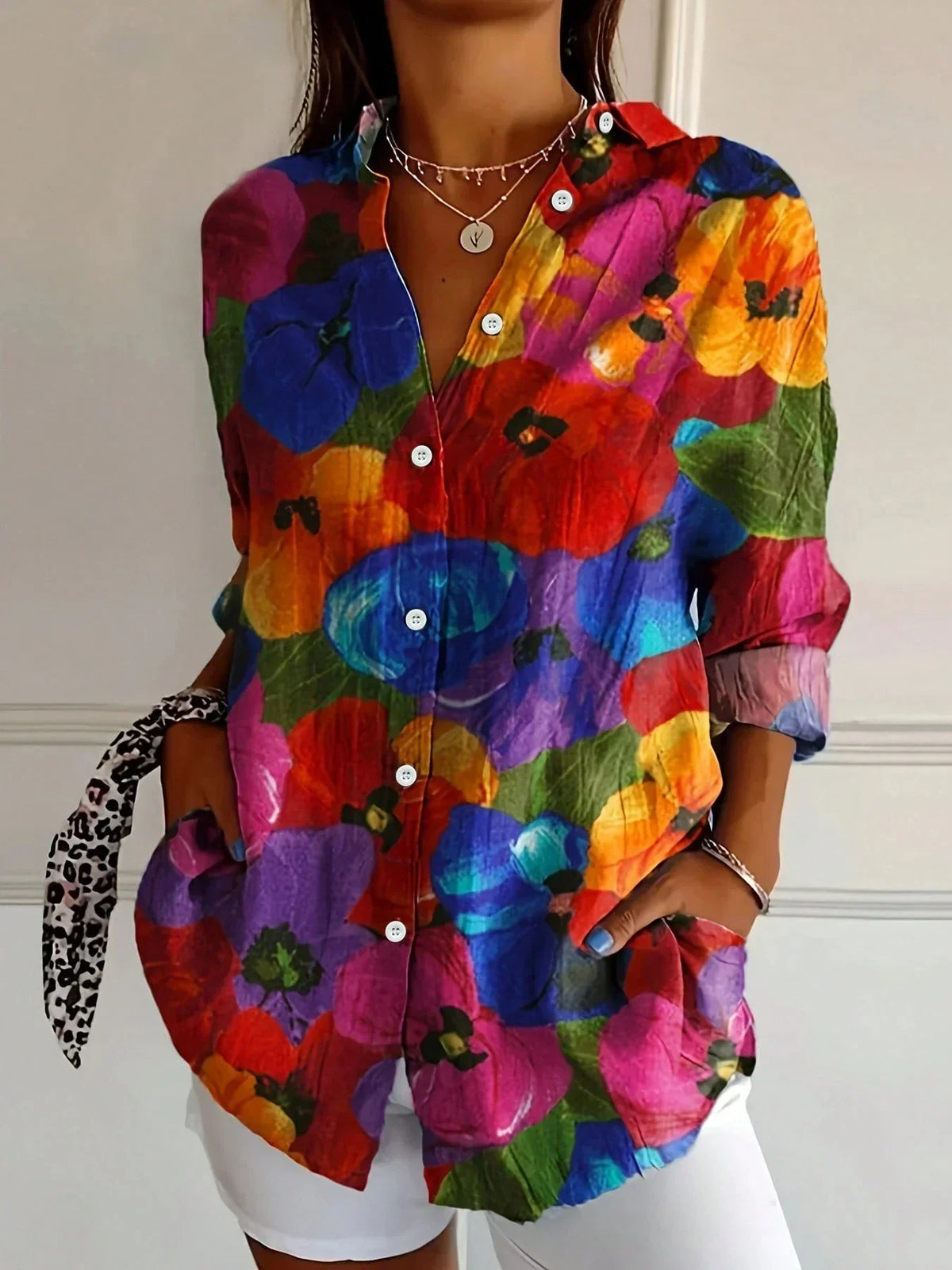 Women's Colourful Print Button-Front Blouse