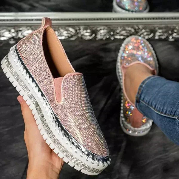 Women’s Glitter Slip-On Shoes – Sparkly Flat Comfort Loafers