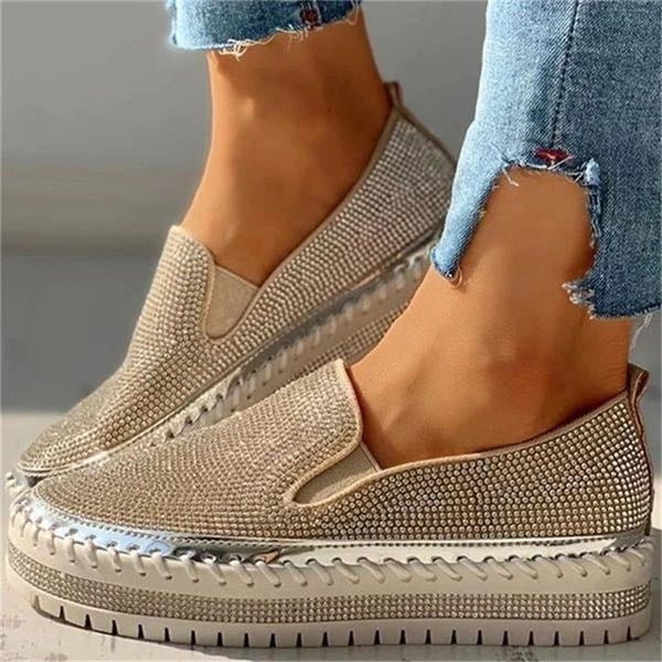 Women’s Glitter Slip-On Shoes – Sparkly Flat Comfort Loafers