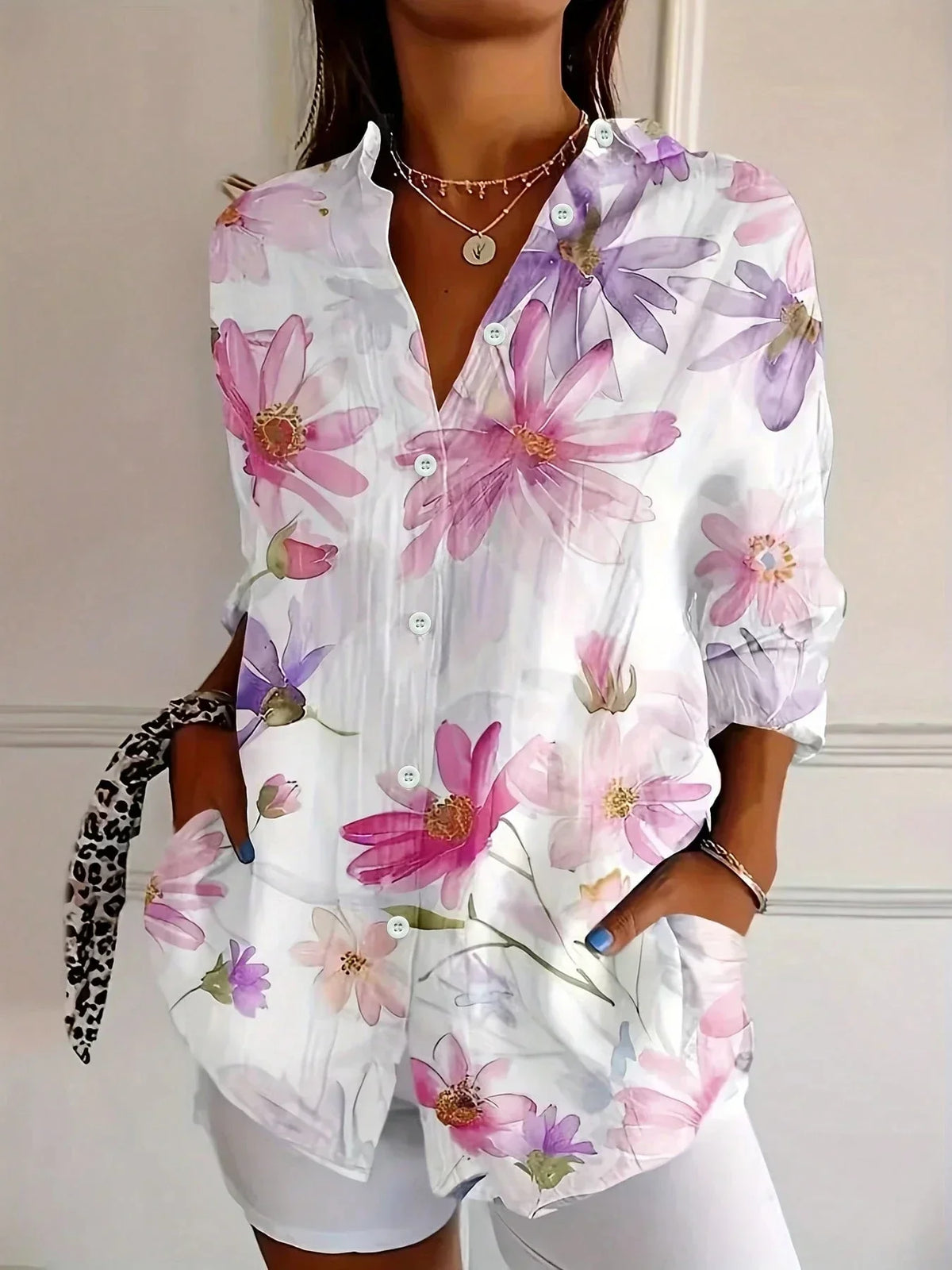Women's Colourful Print Button-Front Blouse