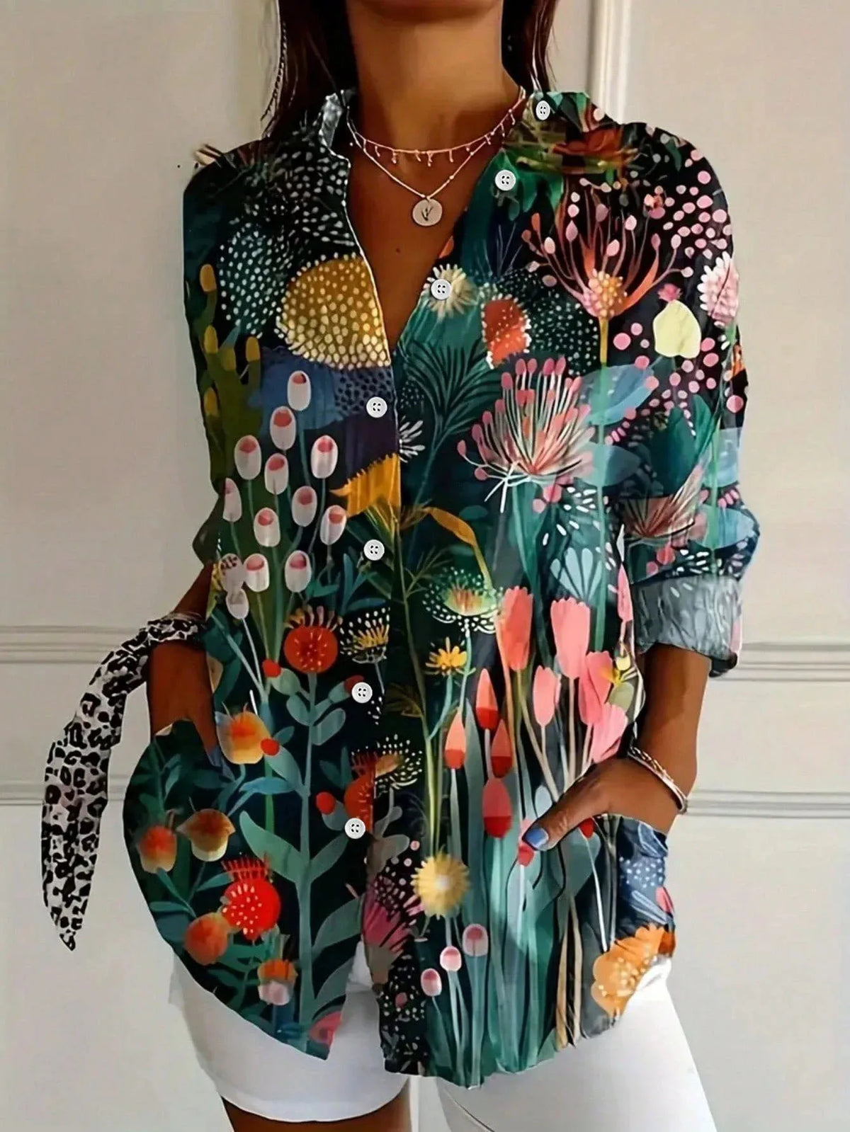Women's Colourful Print Button-Front Blouse